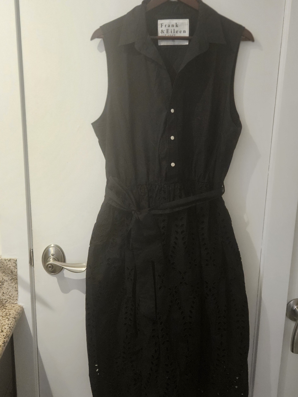 Frank & Eileen Black Sleeveless Eyelet Shirt Dress with Self-Tie Waist